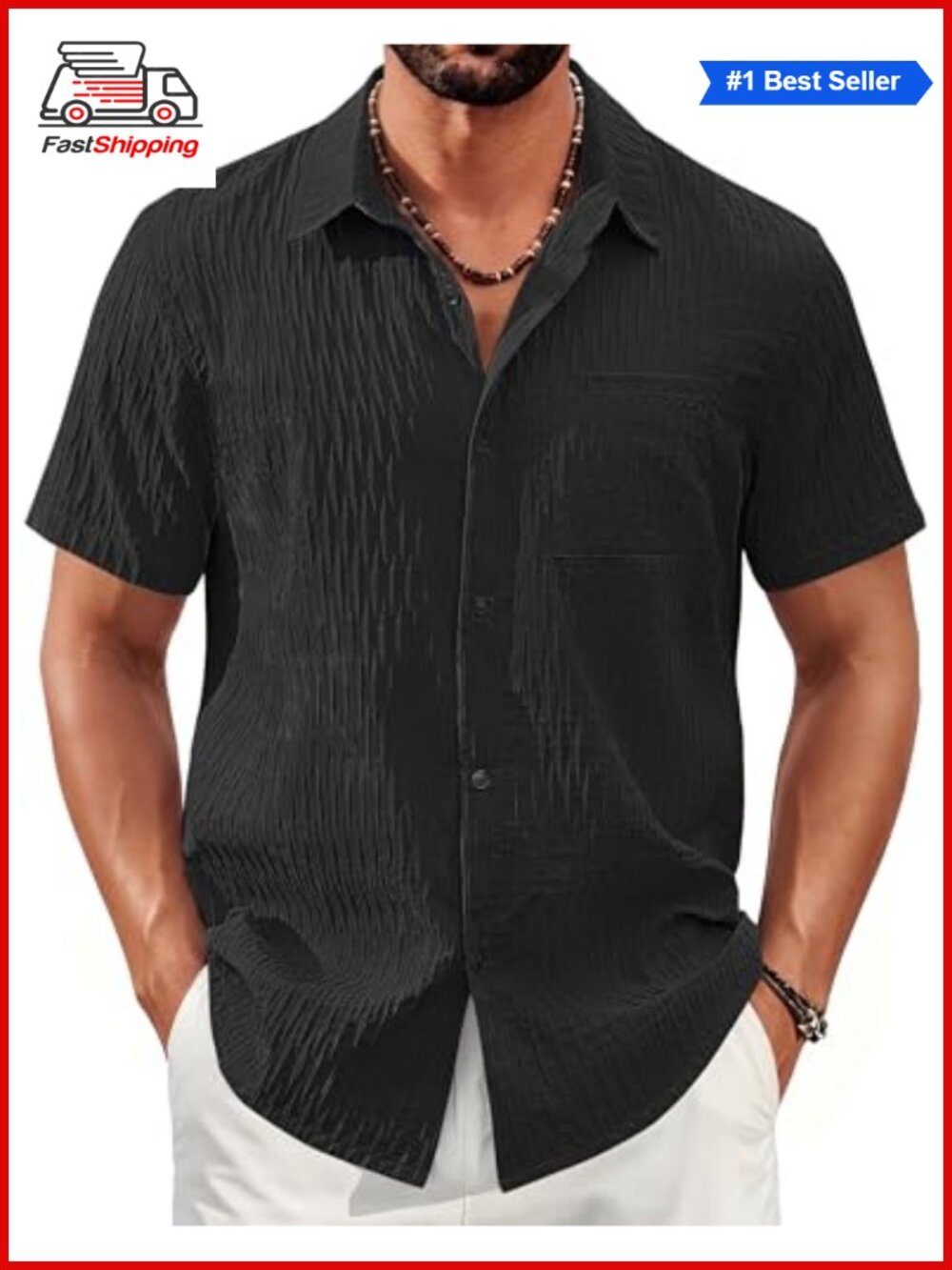 ✨ Men's Textured Short Sleeve Button Down Shirt Casual Summer Beach Shirt